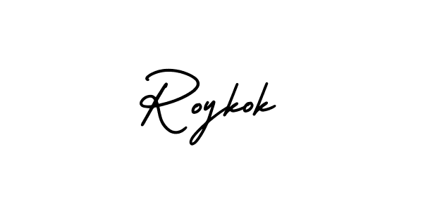 You should practise on your own different ways (AmerikaSignatureDemo-Regular) to write your name (Roykok) in signature. don't let someone else do it for you. Roykok signature style 3 images and pictures png