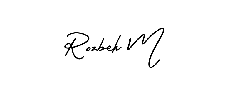 AmerikaSignatureDemo-Regular is a professional signature style that is perfect for those who want to add a touch of class to their signature. It is also a great choice for those who want to make their signature more unique. Get Rozbeh M name to fancy signature for free. Rozbeh M signature style 3 images and pictures png