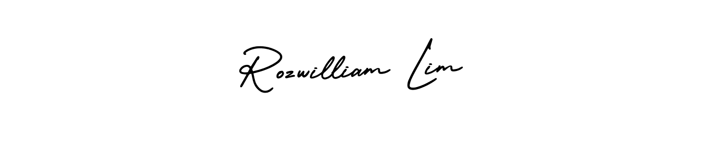 You should practise on your own different ways (AmerikaSignatureDemo-Regular) to write your name (Rozwilliam Lim) in signature. don't let someone else do it for you. Rozwilliam Lim signature style 3 images and pictures png