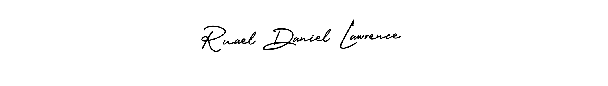 You should practise on your own different ways (AmerikaSignatureDemo-Regular) to write your name (Ruael Daniel Lawrence) in signature. don't let someone else do it for you. Ruael Daniel Lawrence signature style 3 images and pictures png