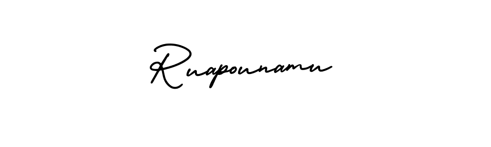 This is the best signature style for the Ruapounamu name. Also you like these signature font (AmerikaSignatureDemo-Regular). Mix name signature. Ruapounamu signature style 3 images and pictures png