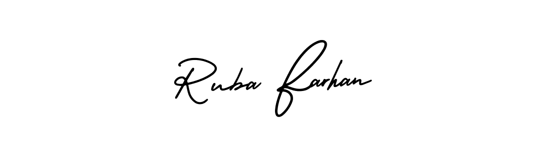 You should practise on your own different ways (AmerikaSignatureDemo-Regular) to write your name (Ruba Farhan) in signature. don't let someone else do it for you. Ruba Farhan signature style 3 images and pictures png