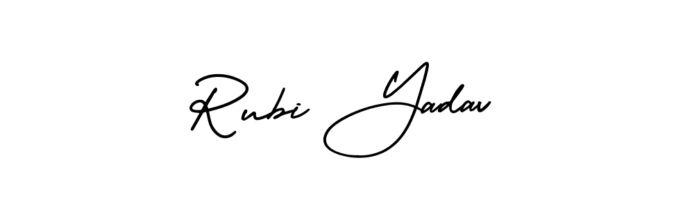 AmerikaSignatureDemo-Regular is a professional signature style that is perfect for those who want to add a touch of class to their signature. It is also a great choice for those who want to make their signature more unique. Get Rubi Yadav name to fancy signature for free. Rubi Yadav signature style 3 images and pictures png