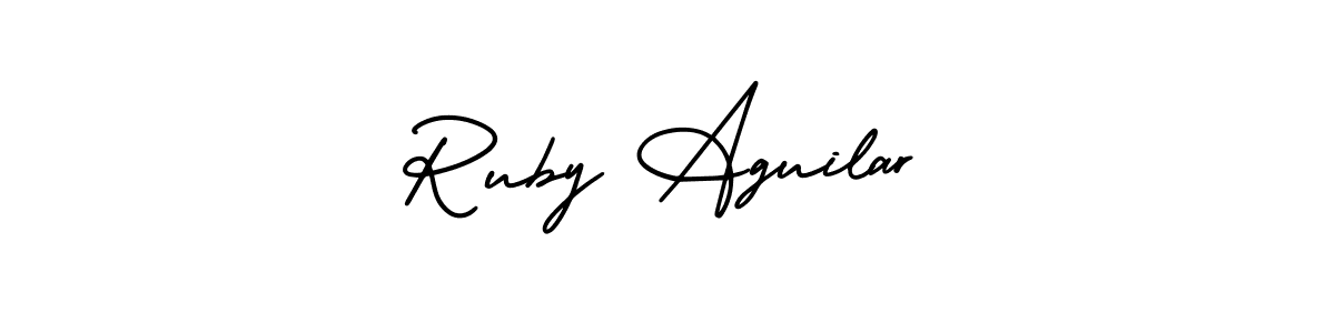 The best way (AmerikaSignatureDemo-Regular) to make a short signature is to pick only two or three words in your name. The name Ruby Aguilar include a total of six letters. For converting this name. Ruby Aguilar signature style 3 images and pictures png