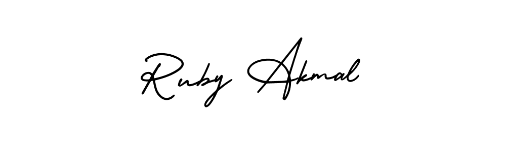Also You can easily find your signature by using the search form. We will create Ruby Akmal name handwritten signature images for you free of cost using AmerikaSignatureDemo-Regular sign style. Ruby Akmal signature style 3 images and pictures png