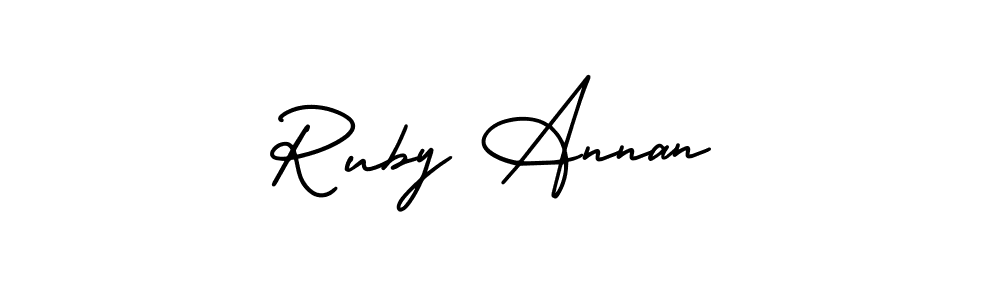 How to make Ruby Annan name signature. Use AmerikaSignatureDemo-Regular style for creating short signs online. This is the latest handwritten sign. Ruby Annan signature style 3 images and pictures png