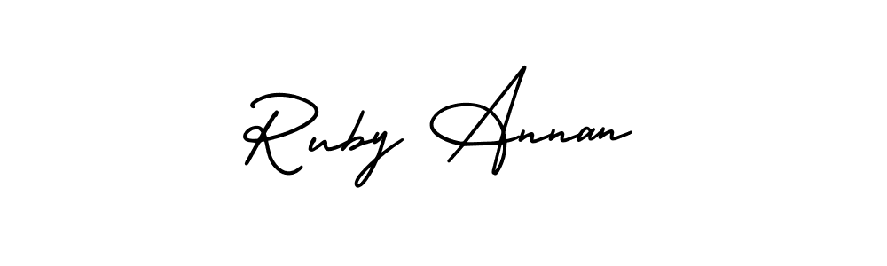 How to make Ruby Annan name signature. Use AmerikaSignatureDemo-Regular style for creating short signs online. This is the latest handwritten sign. Ruby Annan signature style 3 images and pictures png