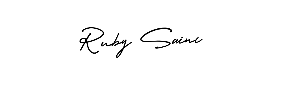 This is the best signature style for the Ruby Saini name. Also you like these signature font (AmerikaSignatureDemo-Regular). Mix name signature. Ruby Saini signature style 3 images and pictures png