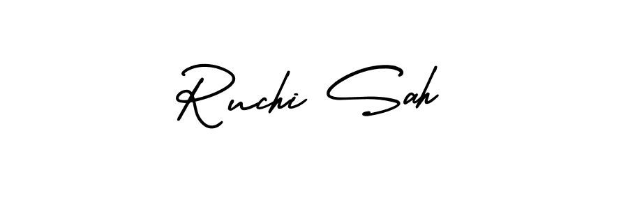 The best way (AmerikaSignatureDemo-Regular) to make a short signature is to pick only two or three words in your name. The name Ruchi Sah include a total of six letters. For converting this name. Ruchi Sah signature style 3 images and pictures png