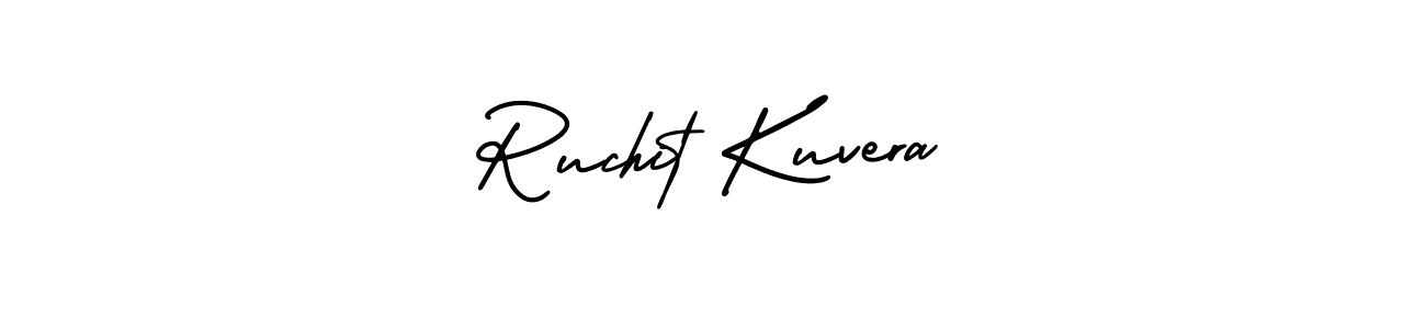 You should practise on your own different ways (AmerikaSignatureDemo-Regular) to write your name (Ruchit Kuvera) in signature. don't let someone else do it for you. Ruchit Kuvera signature style 3 images and pictures png