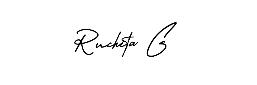 It looks lik you need a new signature style for name Ruchita G. Design unique handwritten (AmerikaSignatureDemo-Regular) signature with our free signature maker in just a few clicks. Ruchita G signature style 3 images and pictures png