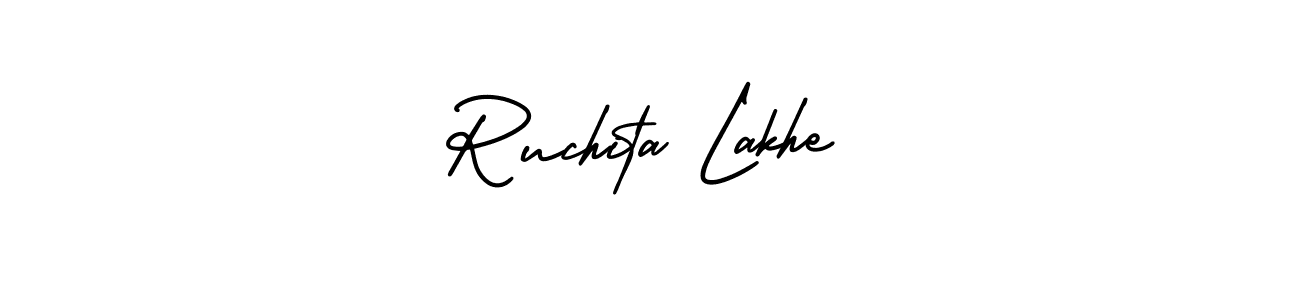 if you are searching for the best signature style for your name Ruchita Lakhe. so please give up your signature search. here we have designed multiple signature styles  using AmerikaSignatureDemo-Regular. Ruchita Lakhe signature style 3 images and pictures png