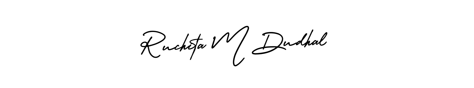 AmerikaSignatureDemo-Regular is a professional signature style that is perfect for those who want to add a touch of class to their signature. It is also a great choice for those who want to make their signature more unique. Get Ruchita M Dudhal name to fancy signature for free. Ruchita M Dudhal signature style 3 images and pictures png