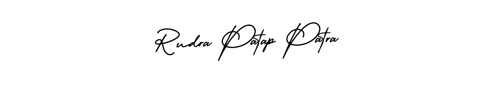 You should practise on your own different ways (AmerikaSignatureDemo-Regular) to write your name (Rudra Patap Patra) in signature. don't let someone else do it for you. Rudra Patap Patra signature style 3 images and pictures png