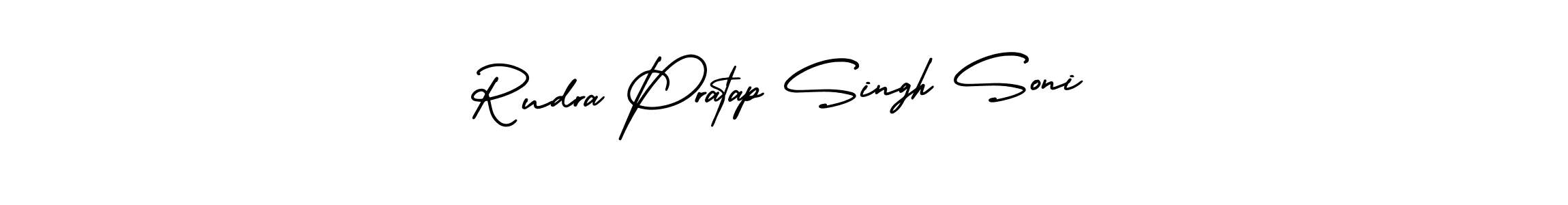 You should practise on your own different ways (AmerikaSignatureDemo-Regular) to write your name (Rudra Pratap Singh Soni) in signature. don't let someone else do it for you. Rudra Pratap Singh Soni signature style 3 images and pictures png