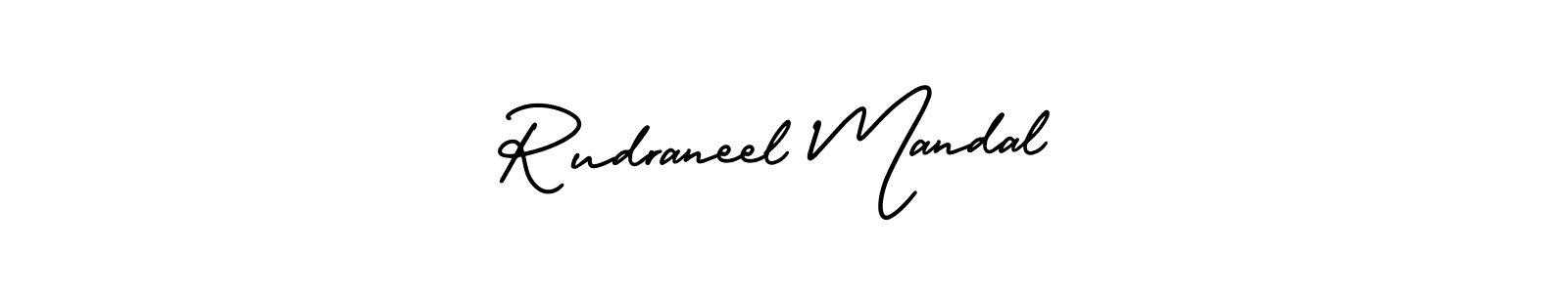 You should practise on your own different ways (AmerikaSignatureDemo-Regular) to write your name (Rudraneel Mandal) in signature. don't let someone else do it for you. Rudraneel Mandal signature style 3 images and pictures png
