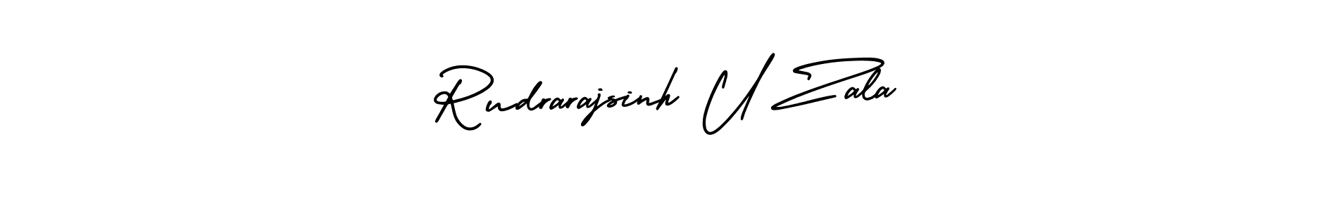 This is the best signature style for the Rudrarajsinh U Zala name. Also you like these signature font (AmerikaSignatureDemo-Regular). Mix name signature. Rudrarajsinh U Zala signature style 3 images and pictures png
