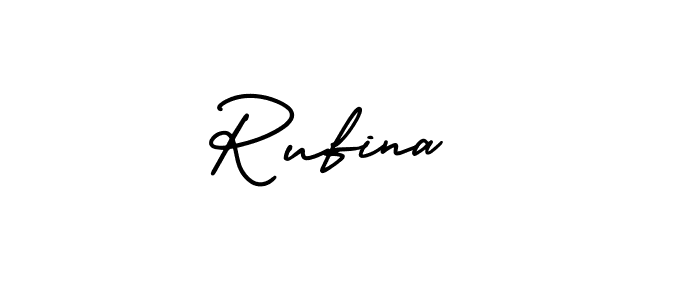 The best way (AmerikaSignatureDemo-Regular) to make a short signature is to pick only two or three words in your name. The name Rufina  include a total of six letters. For converting this name. Rufina  signature style 3 images and pictures png