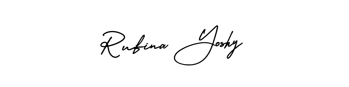 The best way (AmerikaSignatureDemo-Regular) to make a short signature is to pick only two or three words in your name. The name Rufina Yoshy include a total of six letters. For converting this name. Rufina Yoshy signature style 3 images and pictures png