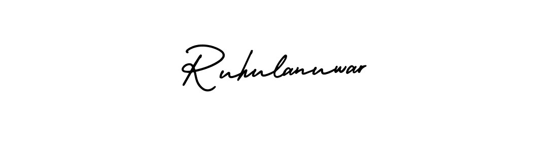 You should practise on your own different ways (AmerikaSignatureDemo-Regular) to write your name (Ruhulanuwar) in signature. don't let someone else do it for you. Ruhulanuwar signature style 3 images and pictures png