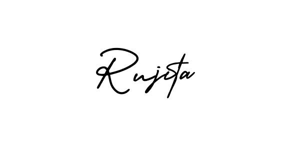 You should practise on your own different ways (AmerikaSignatureDemo-Regular) to write your name (Rujita) in signature. don't let someone else do it for you. Rujita signature style 3 images and pictures png