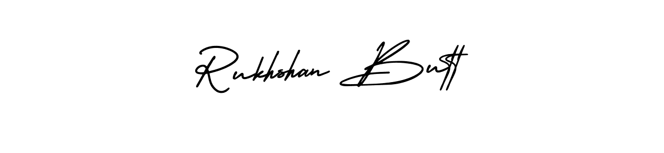 The best way (AmerikaSignatureDemo-Regular) to make a short signature is to pick only two or three words in your name. The name Rukhshan Butt include a total of six letters. For converting this name. Rukhshan Butt signature style 3 images and pictures png