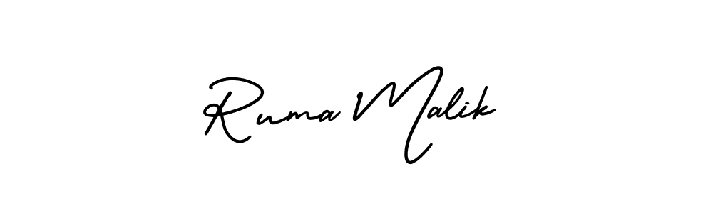 The best way (AmerikaSignatureDemo-Regular) to make a short signature is to pick only two or three words in your name. The name Ruma Malik include a total of six letters. For converting this name. Ruma Malik signature style 3 images and pictures png