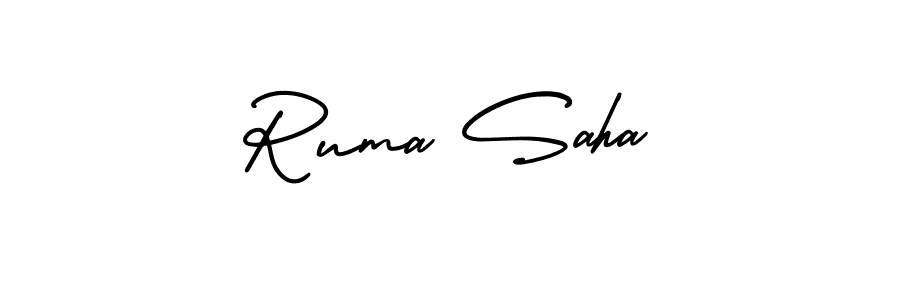 How to make Ruma Saha name signature. Use AmerikaSignatureDemo-Regular style for creating short signs online. This is the latest handwritten sign. Ruma Saha signature style 3 images and pictures png