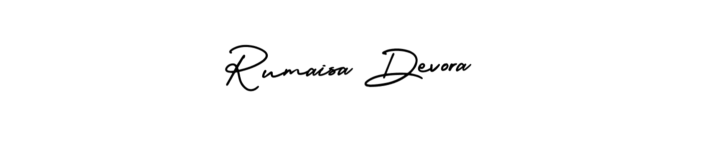 The best way (AmerikaSignatureDemo-Regular) to make a short signature is to pick only two or three words in your name. The name Rumaisa Devora include a total of six letters. For converting this name. Rumaisa Devora signature style 3 images and pictures png