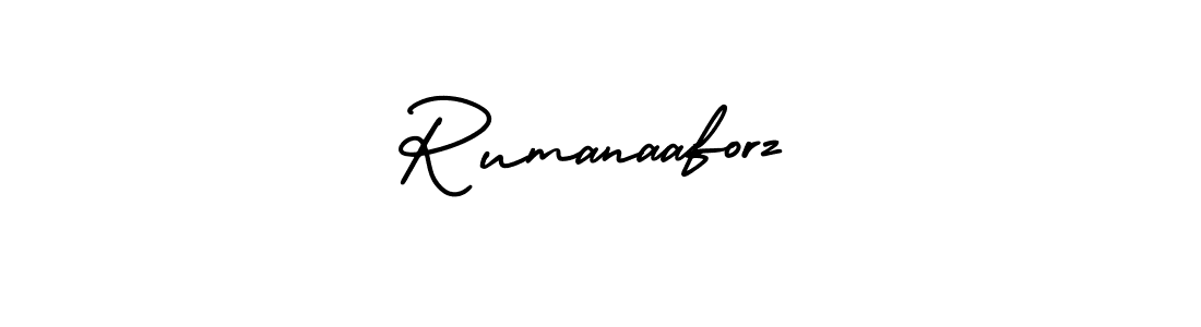 How to make Rumanaaforz name signature. Use AmerikaSignatureDemo-Regular style for creating short signs online. This is the latest handwritten sign. Rumanaaforz signature style 3 images and pictures png