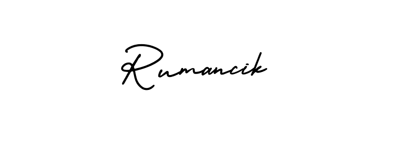 Rumancik stylish signature style. Best Handwritten Sign (AmerikaSignatureDemo-Regular) for my name. Handwritten Signature Collection Ideas for my name Rumancik. Rumancik signature style 3 images and pictures png