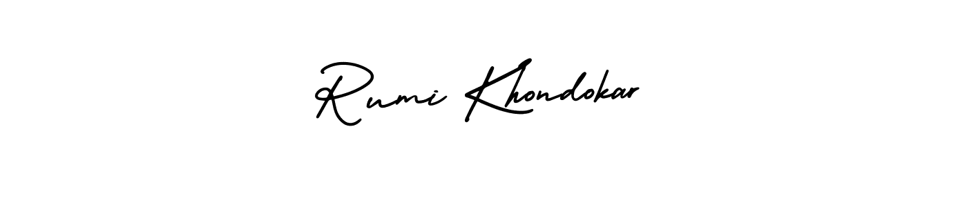 You should practise on your own different ways (AmerikaSignatureDemo-Regular) to write your name (Rumi Khondokar) in signature. don't let someone else do it for you. Rumi Khondokar signature style 3 images and pictures png