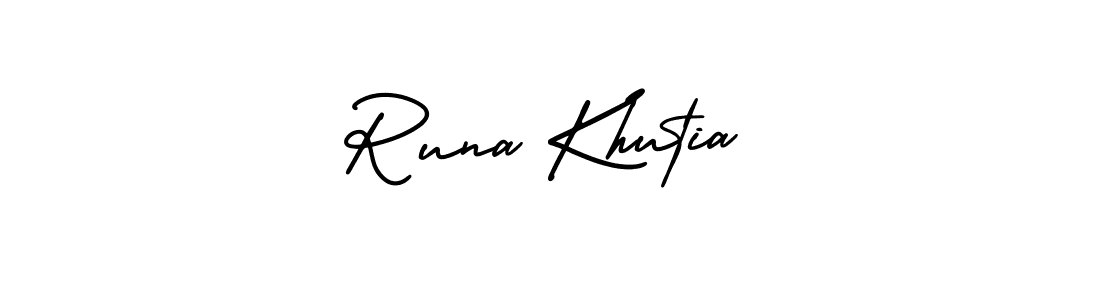 You should practise on your own different ways (AmerikaSignatureDemo-Regular) to write your name (Runa Khutia) in signature. don't let someone else do it for you. Runa Khutia signature style 3 images and pictures png