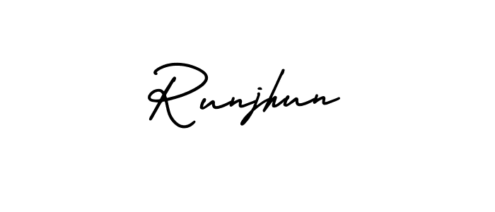 if you are searching for the best signature style for your name Runjhun. so please give up your signature search. here we have designed multiple signature styles  using AmerikaSignatureDemo-Regular. Runjhun signature style 3 images and pictures png