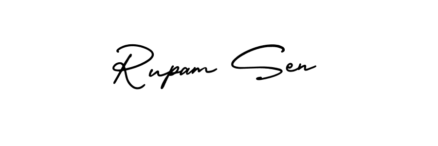 You should practise on your own different ways (AmerikaSignatureDemo-Regular) to write your name (Rupam Sen) in signature. don't let someone else do it for you. Rupam Sen signature style 3 images and pictures png