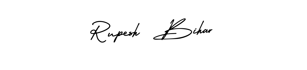 The best way (AmerikaSignatureDemo-Regular) to make a short signature is to pick only two or three words in your name. The name Rupesh  Bihar include a total of six letters. For converting this name. Rupesh  Bihar signature style 3 images and pictures png