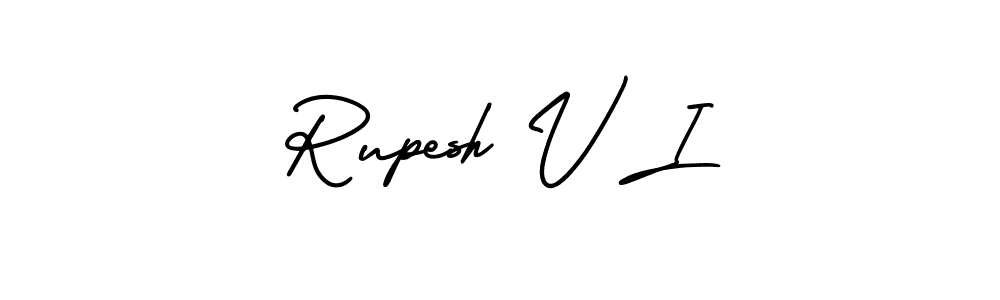 You should practise on your own different ways (AmerikaSignatureDemo-Regular) to write your name (Rupesh V I) in signature. don't let someone else do it for you. Rupesh V I signature style 3 images and pictures png