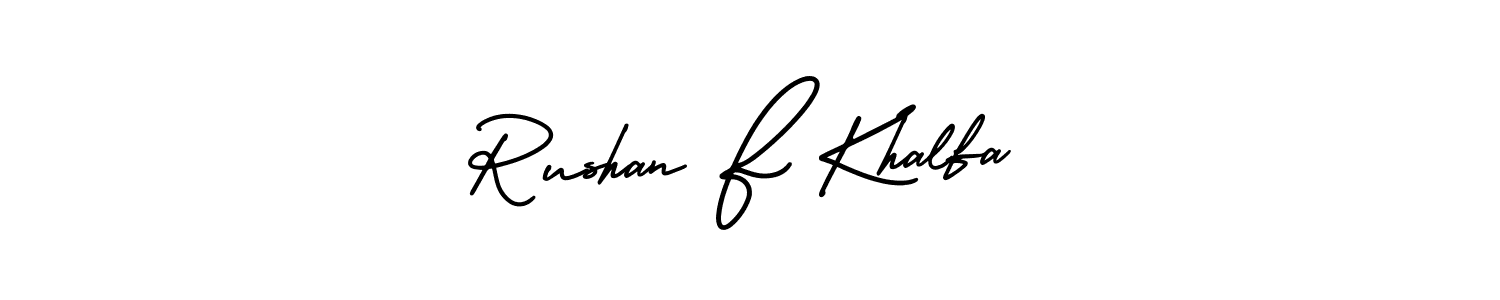 How to make Rushan F Khalfa name signature. Use AmerikaSignatureDemo-Regular style for creating short signs online. This is the latest handwritten sign. Rushan F Khalfa signature style 3 images and pictures png