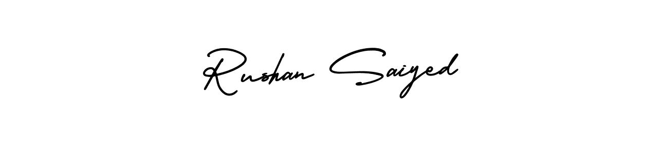You should practise on your own different ways (AmerikaSignatureDemo-Regular) to write your name (Rushan Saiyed) in signature. don't let someone else do it for you. Rushan Saiyed signature style 3 images and pictures png