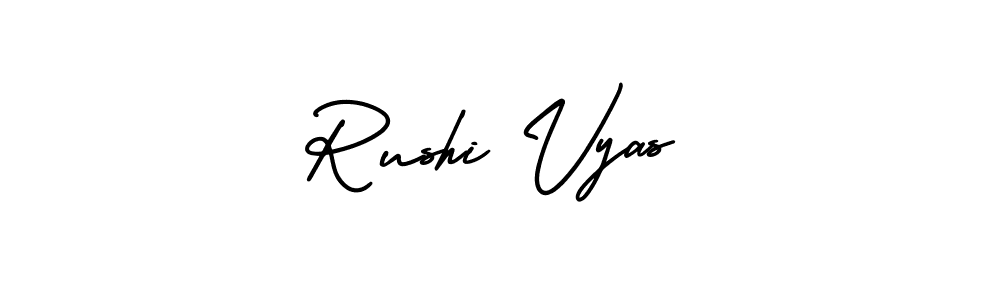 You should practise on your own different ways (AmerikaSignatureDemo-Regular) to write your name (Rushi Vyas) in signature. don't let someone else do it for you. Rushi Vyas signature style 3 images and pictures png