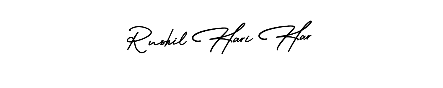 It looks lik you need a new signature style for name Rushil Hari Har. Design unique handwritten (AmerikaSignatureDemo-Regular) signature with our free signature maker in just a few clicks. Rushil Hari Har signature style 3 images and pictures png