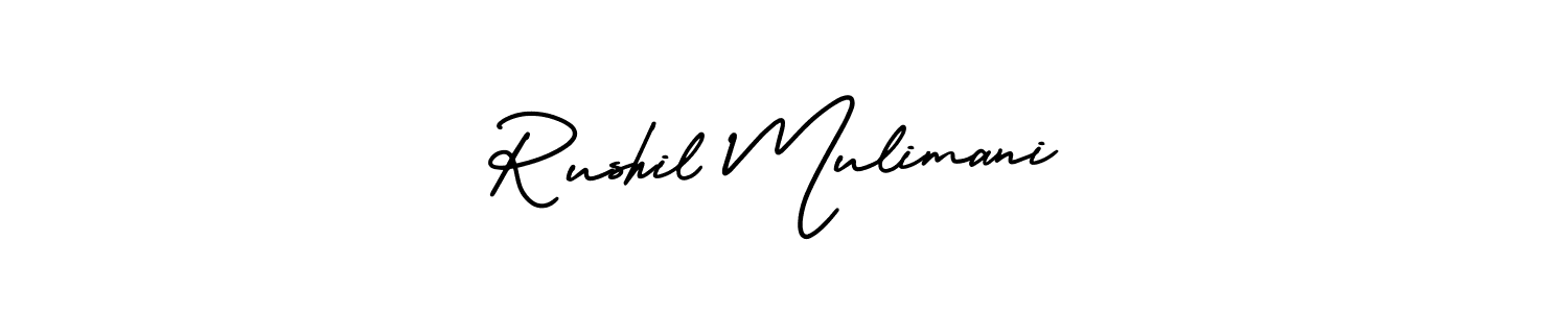 Make a short Rushil Mulimani signature style. Manage your documents anywhere anytime using AmerikaSignatureDemo-Regular. Create and add eSignatures, submit forms, share and send files easily. Rushil Mulimani signature style 3 images and pictures png