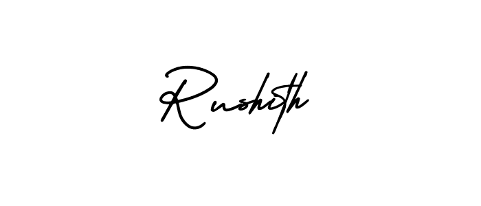 You should practise on your own different ways (AmerikaSignatureDemo-Regular) to write your name (Rushith) in signature. don't let someone else do it for you. Rushith signature style 3 images and pictures png