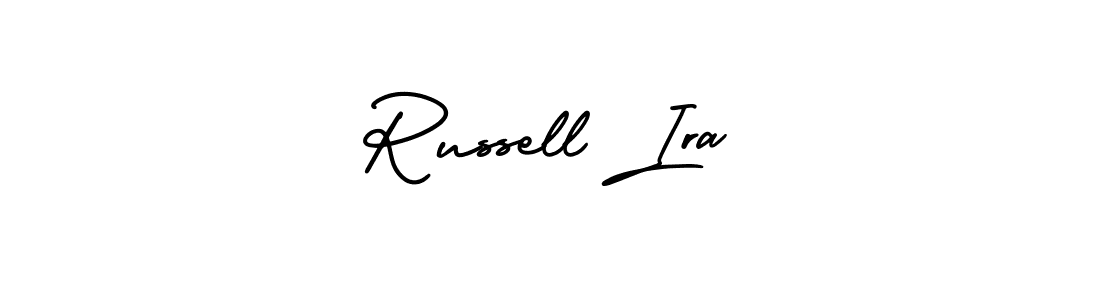 You should practise on your own different ways (AmerikaSignatureDemo-Regular) to write your name (Russell Ira) in signature. don't let someone else do it for you. Russell Ira signature style 3 images and pictures png