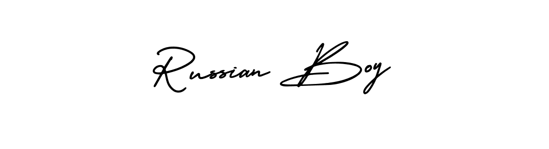 You should practise on your own different ways (AmerikaSignatureDemo-Regular) to write your name (Russian Boy) in signature. don't let someone else do it for you. Russian Boy signature style 3 images and pictures png