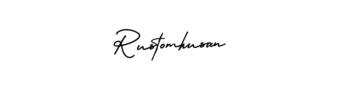 You should practise on your own different ways (AmerikaSignatureDemo-Regular) to write your name (Rustomhusan) in signature. don't let someone else do it for you. Rustomhusan signature style 3 images and pictures png