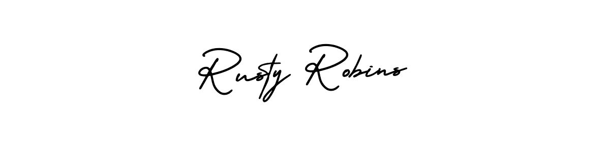 How to make Rusty Robins name signature. Use AmerikaSignatureDemo-Regular style for creating short signs online. This is the latest handwritten sign. Rusty Robins signature style 3 images and pictures png