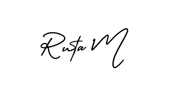 Use a signature maker to create a handwritten signature online. With this signature software, you can design (AmerikaSignatureDemo-Regular) your own signature for name Ruta M. Ruta M signature style 3 images and pictures png