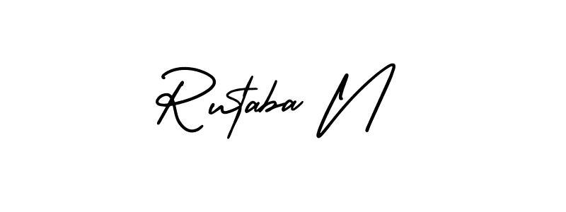 This is the best signature style for the Rutaba N name. Also you like these signature font (AmerikaSignatureDemo-Regular). Mix name signature. Rutaba N signature style 3 images and pictures png