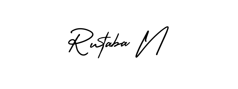 This is the best signature style for the Rutaba N name. Also you like these signature font (AmerikaSignatureDemo-Regular). Mix name signature. Rutaba N signature style 3 images and pictures png